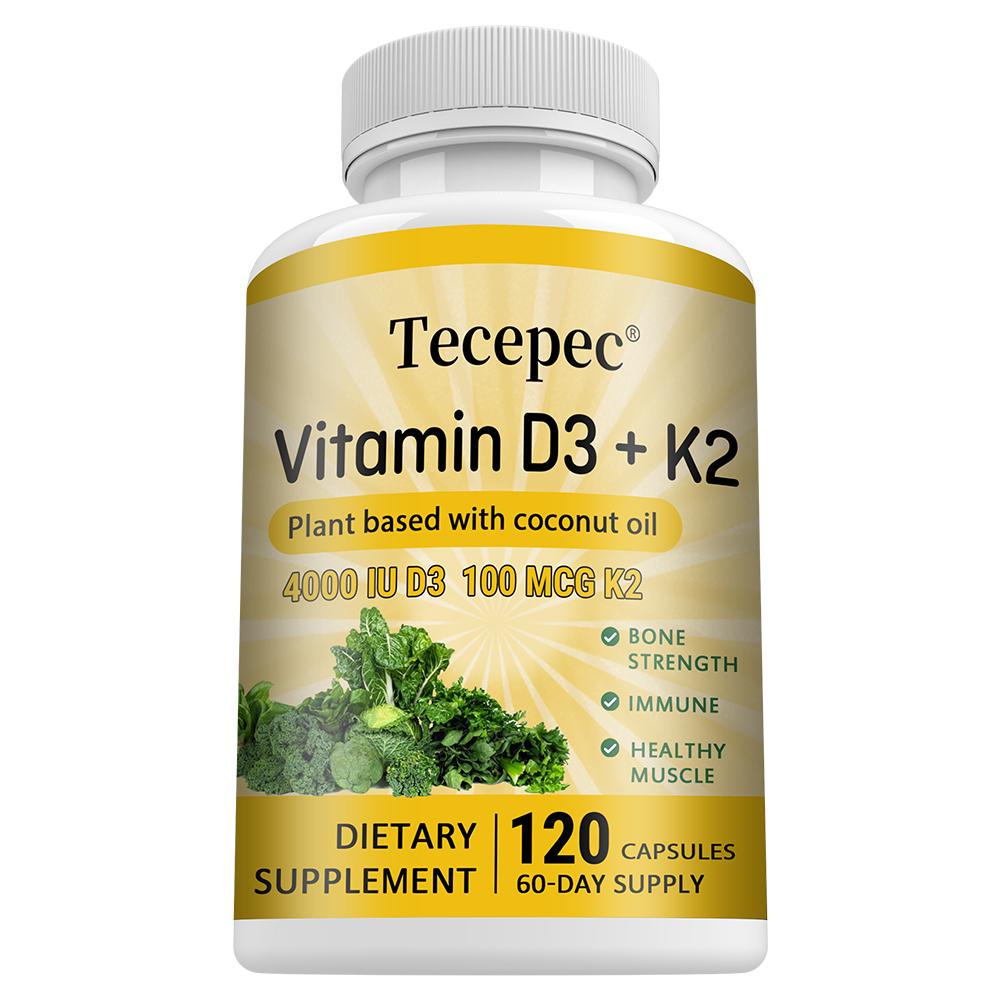 Vitamin D3 100 Mcg + Vitamin K2 100 Mcg Dietary Supplement, 120 Capsules Per Bottle 120 Capsules
