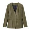 Retro Distressed V-neck Leather Jacket for Women - European & American Fashion
