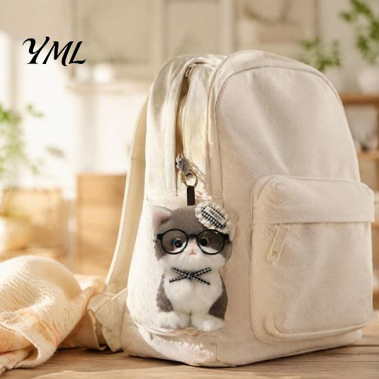 Soft Stuffed Animal Keychain Cute Plush Kitten Pendant with Glasses And Tie, Polyester for Backpacks Keys, Decorative Hanging Plushie Kids Gift Girls