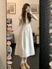 French White V-neck Dress Children's Summer New Popular Beautiful Waist Pinched Beautiful Non-collision Long Dress