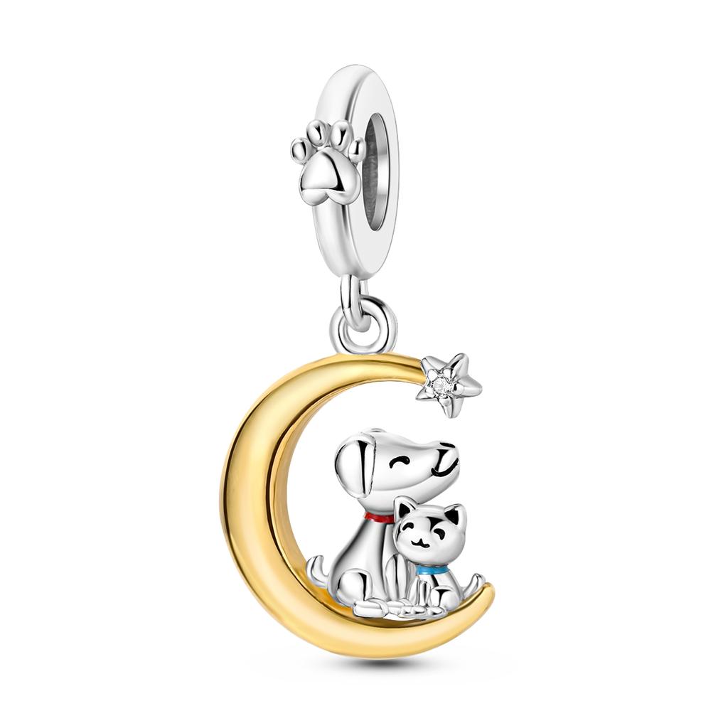Newest Charms Bead Copper Lovely Cat Moon Eternal Love Heart Dangle Fit Original Fashion Bracelets Diy Jewelry