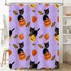 Halloween-themed shower curtain with black cats and pumpkins for bathroom decor accessories waterproof fabric, suitable for Hall