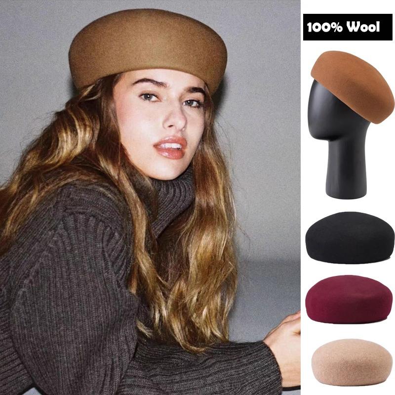 Wool Felt Blocked Beret Autumn Winter Elegance Women Kids Child Bread Pumpkin Beret Hat Men Ladies Leisure Painter Hat Fashion
