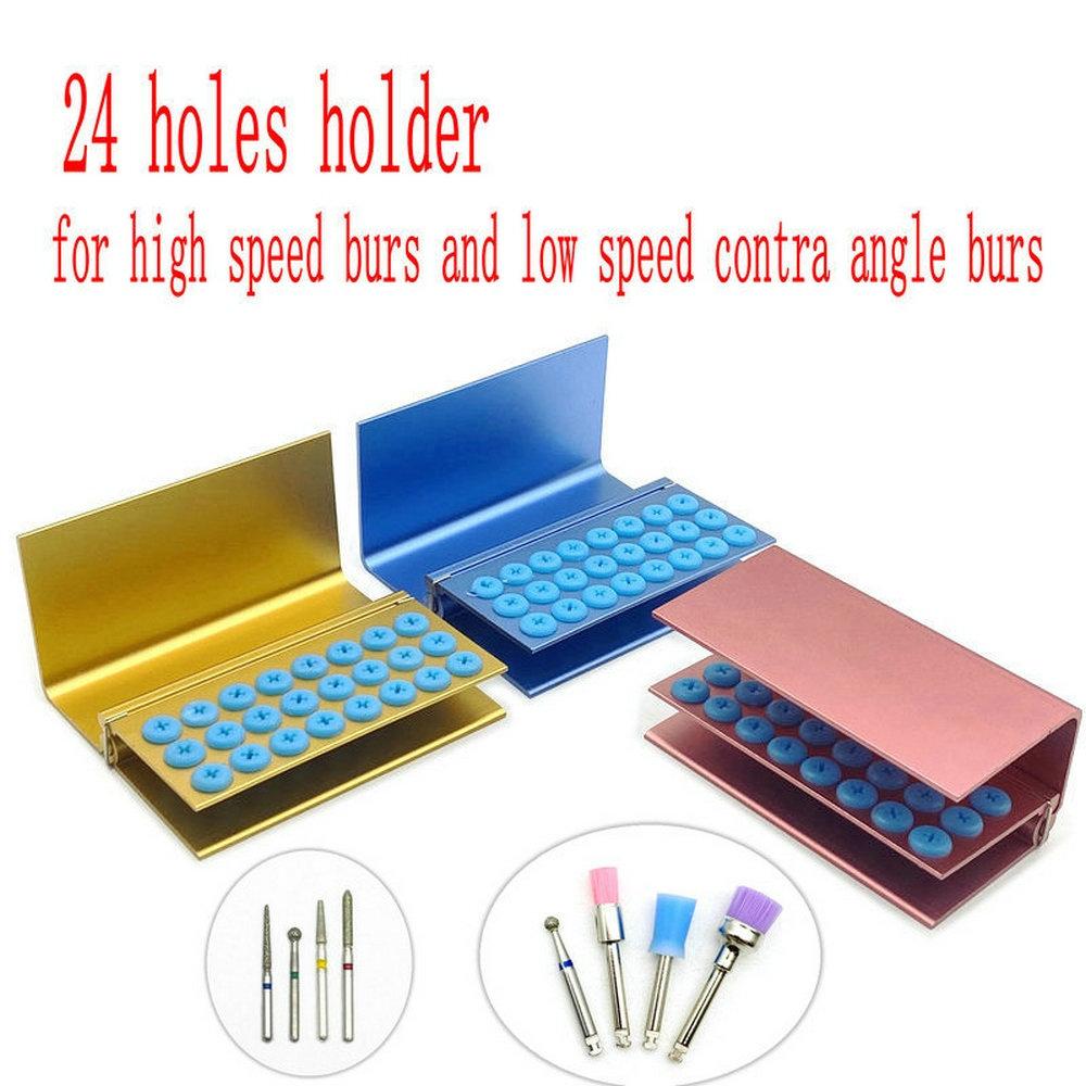 10/16/24 holes Dental Burs Holder Block Case for High Speed Burs& Low Speed Burs Dental Autoclavable Burs Holder