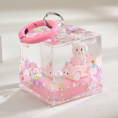 Cartoon Quicksand Bottle Car Keychain - roztomilá dívka akrylová taška s přívěskem
