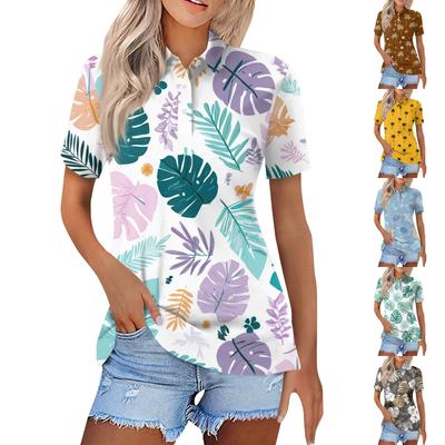 Women's Fashion Casual Lapel Short Sleeve Printed Shirt Women's Button Up Tops