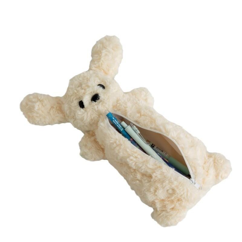 Teddy Stationery Plush Storage Bags For Girls With Dog Pattern Pencil Pouch