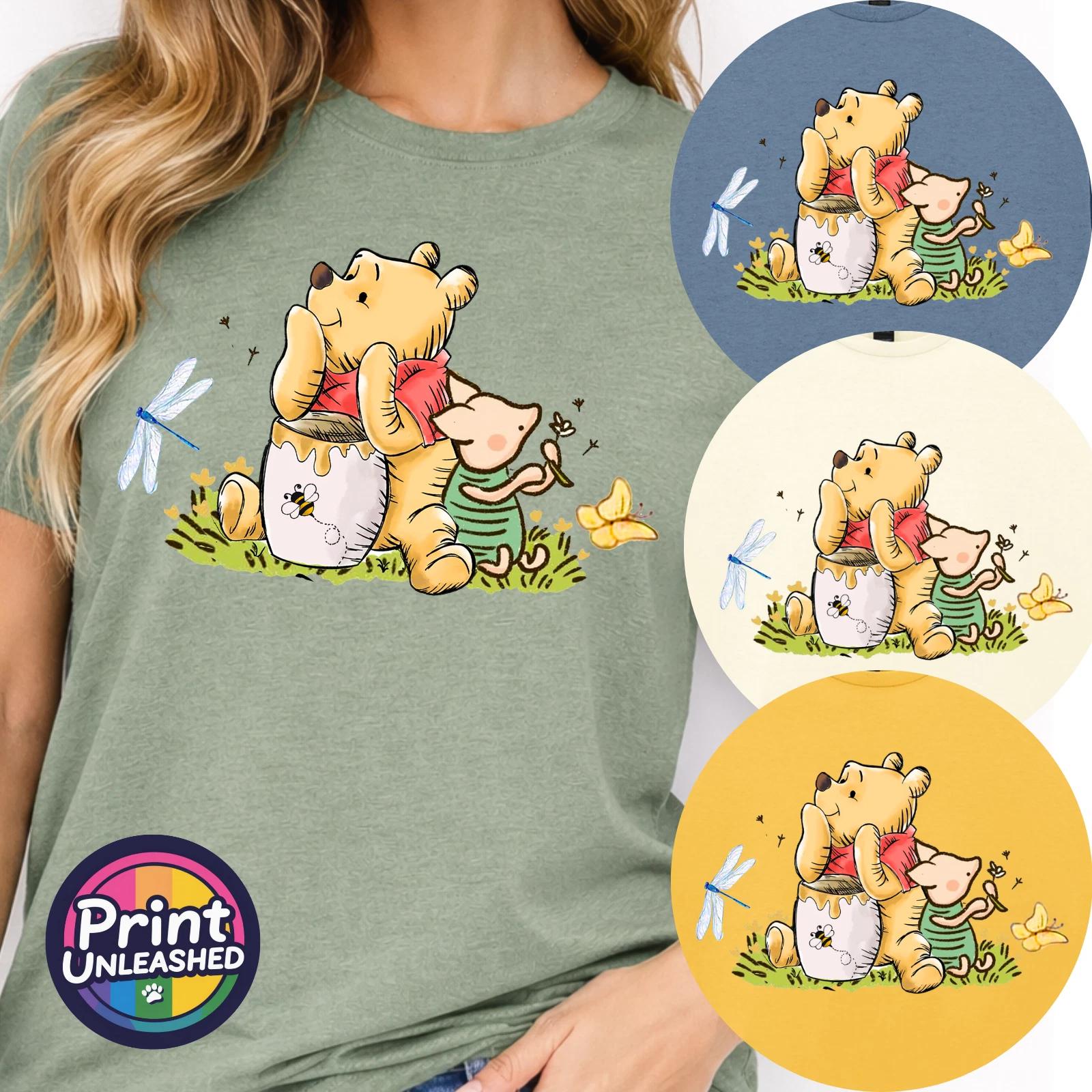 Classic Pooh & Piglet Printed T-Shirt Adult Unisex S-2XL Cotton Tee Cute Gift S