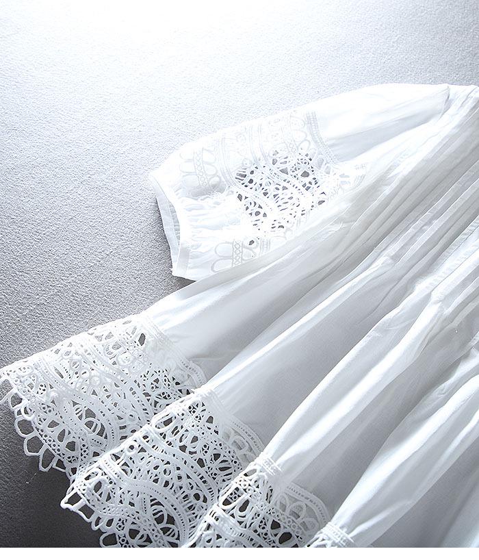 Chic Foreign Style OL Hollow Lace Ruffle Slimming A-line Shirt Top