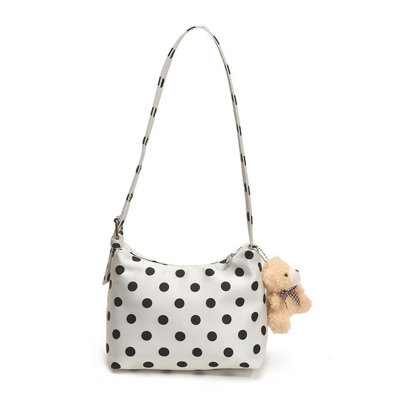 Niche Design Polka Dot Canvas Bag Women's 2025 New Summer Shoulder Bag Popular Super Fire Leisure Bucket Bag