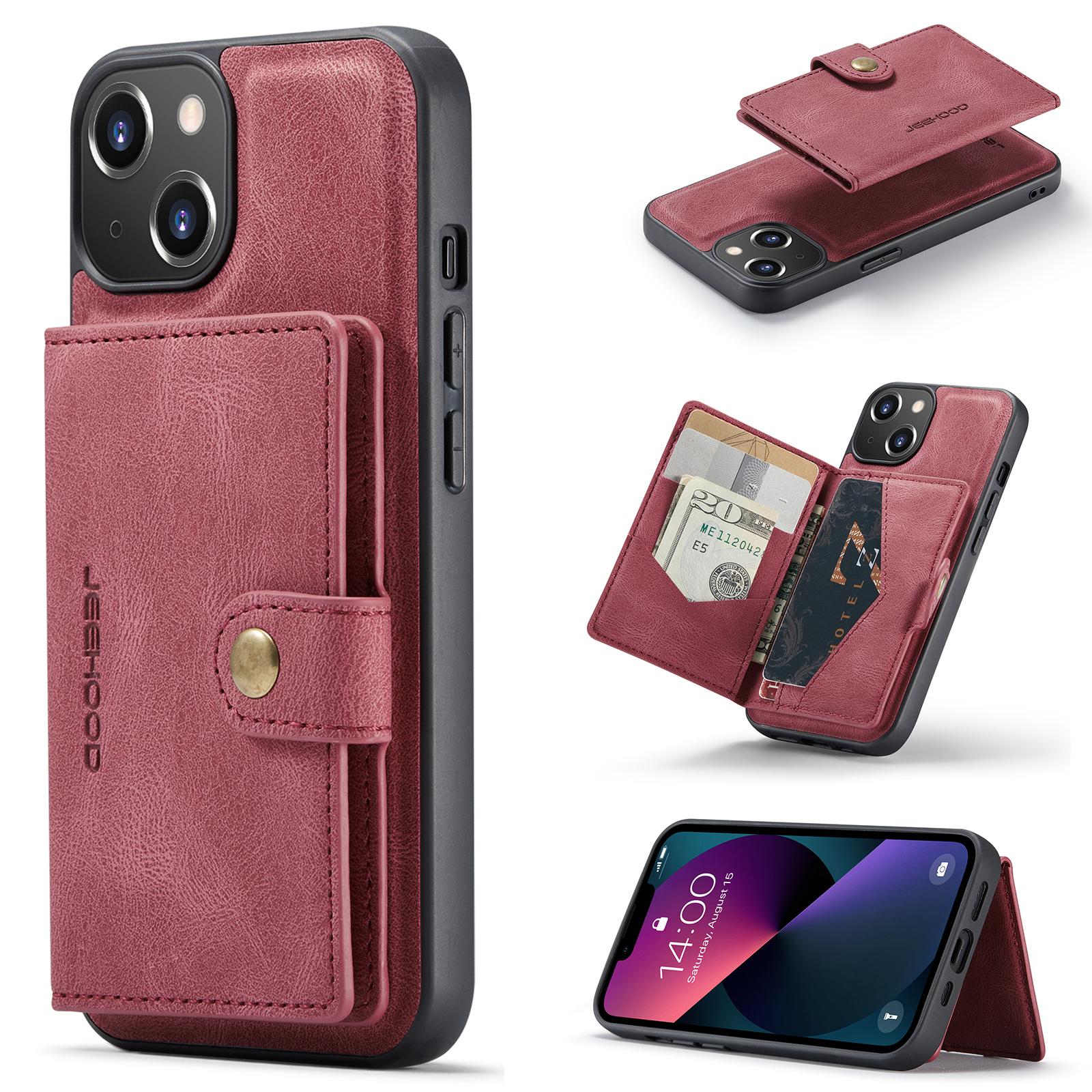 

For iPhone 13 mini 5.4 inch Case JEEHOOD J01 Retro Leather Phone Back Cover with Detachable Magnetic Card Holder