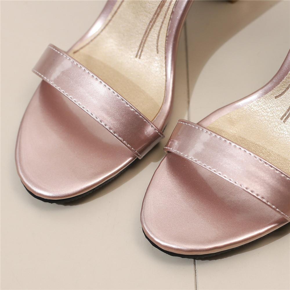 Fashion Women High heels Sexy Pumps Open Toe Patent leather Thick Heel Bridal Party Shoes Ladies Buckle Strap Gladiator Sandals Red Pink