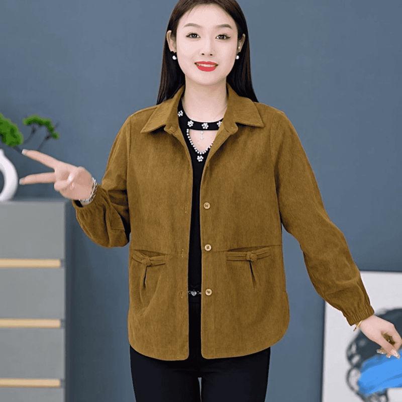 Mom's Premium Corduroy Jacket: Versatile, Loose-Fit Casual Top for Middle-Aged and Elderly Women - Spring and Autumn Wear