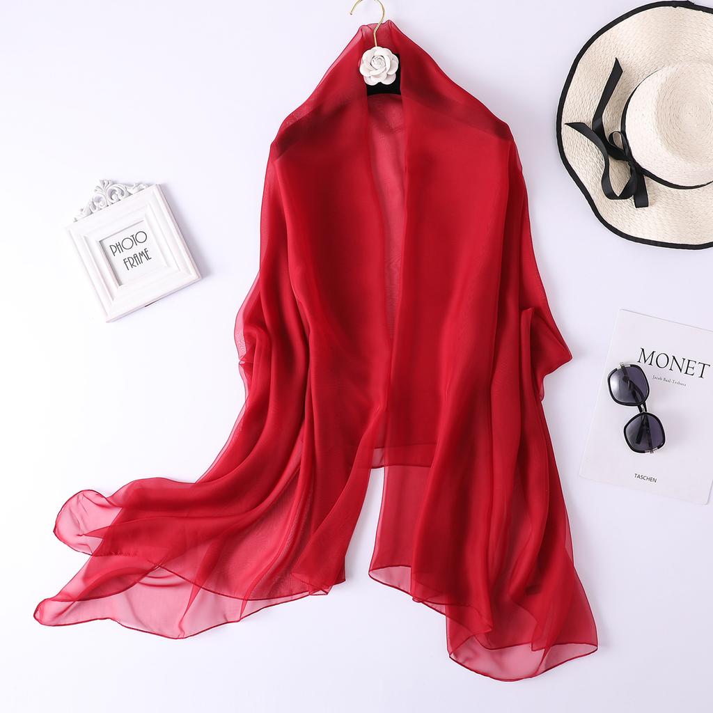 New Plain Long and Thin Chiffon Sunscreen Shawl Spring and Autumn Solid Color Candy Color Scarf Beach Towel