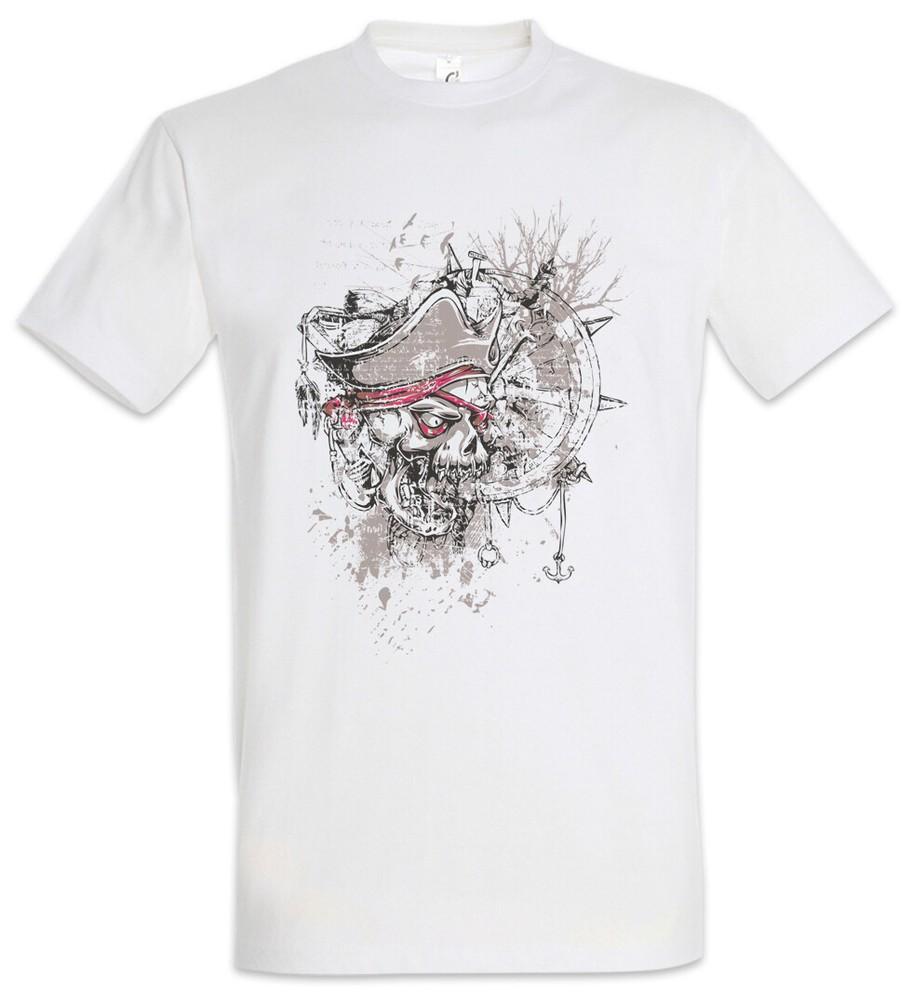 

Pirate Captain Skull And Nautical Wheel T-Shirt Sailor Pirates Sailboat Sailing XL