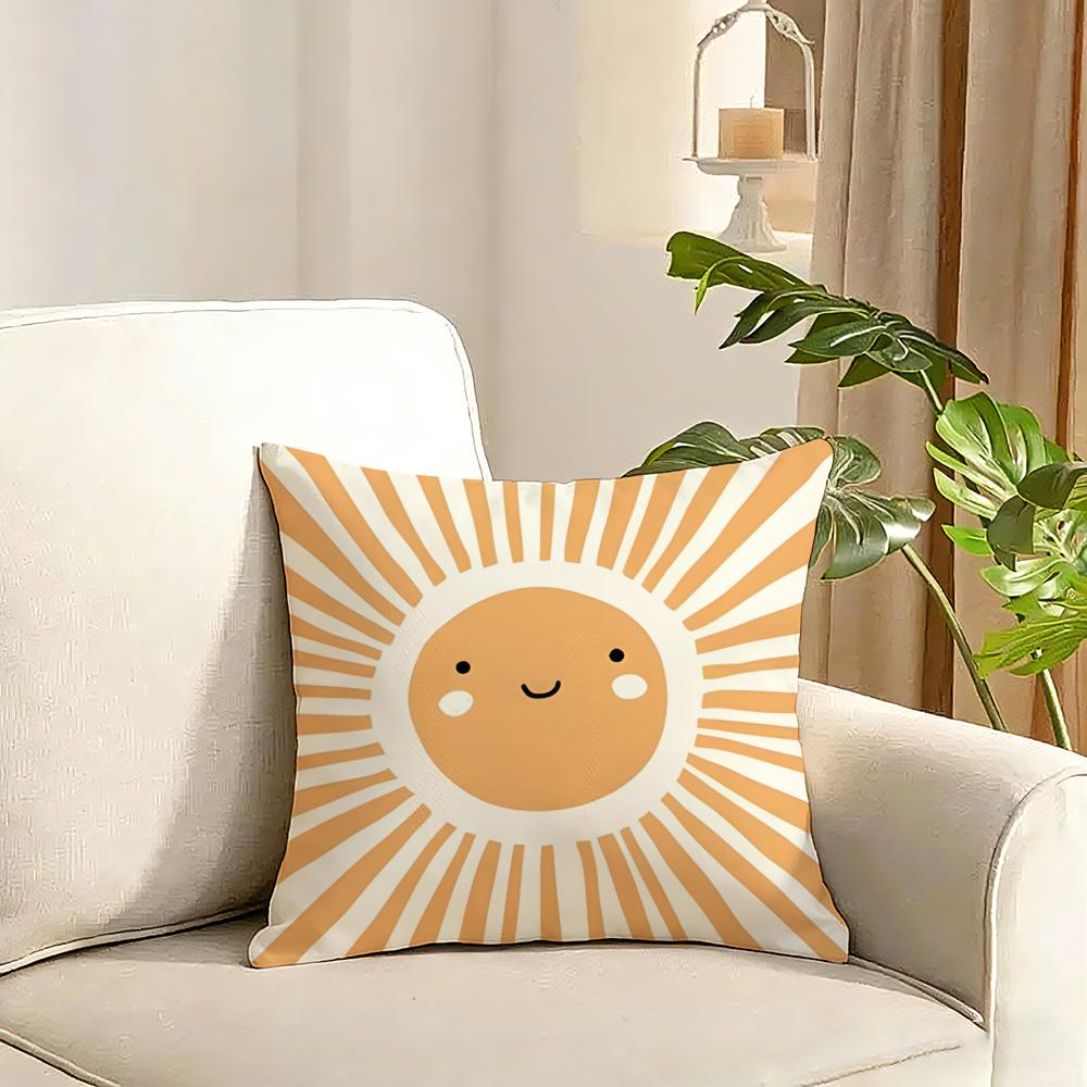 Cartoon rainbow sun Cushion Cover Reversible Plush Pillow Cover Soft Fluffy Home Decor for Sofa Bedroom