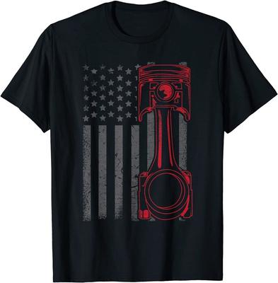 Vintage American Flag Piston Funny Muscle Car Mechanic Unisex T-Shirt