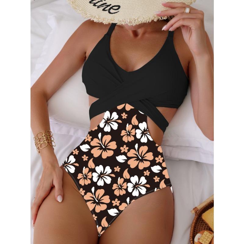 Women's New Print Hollow-lace Sexy One Piece Bikini Swimsuit