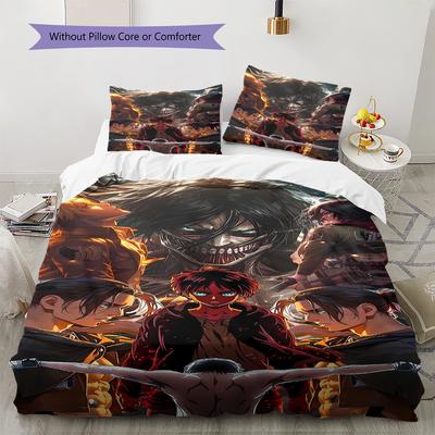 Literie Motif Attack on Titan, Ensemble Couette Housse de Couette Taie d'oreiller Cadeau d'Anniversaire Maison (1 housse de couette + 2 taies d'oreiller, sans garniture.)