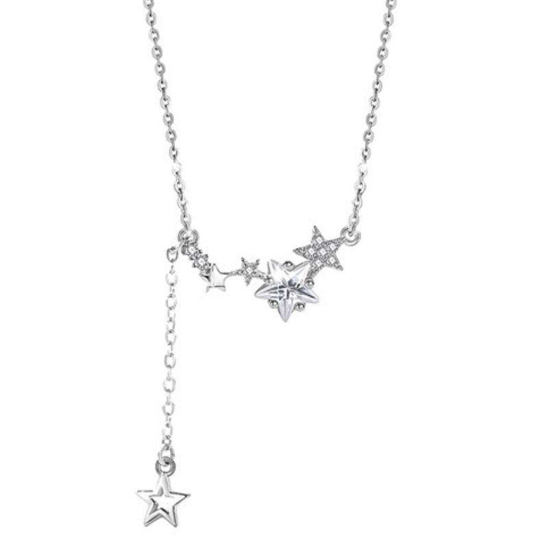 S999 Silver Meteor Shower Fringed Necklace Women's Light Luxury Niche Collarbone Chain Diamond Pendant