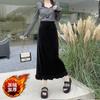 After autumn and winter, open-ended fungus lace velvet skirt, long women's super good-looking straight stacked wear velvet thickened winter skirt