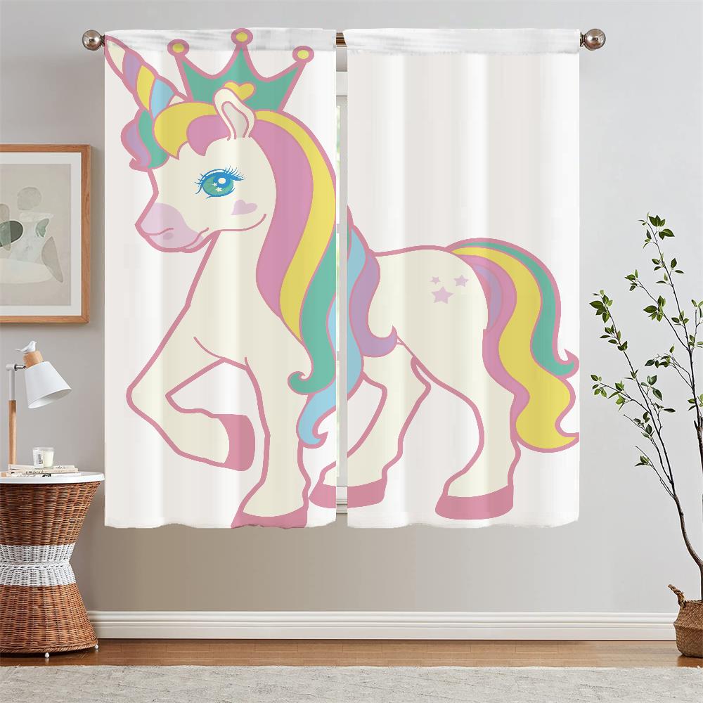 

Шторы с изображением единорога для детской комнаты, розовые шторы по акции, бесплатная доставка, тюль для украшения гостиной, затемняющие шторы, завитки W50xH70cmx2pcs-CL