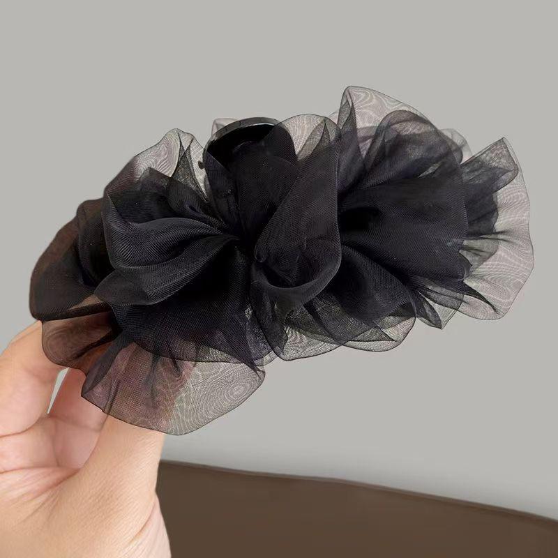 Elegant Korean Mesh Hair Tie - High-End Silk Gauze Rubber Band & Claw Clip for Women