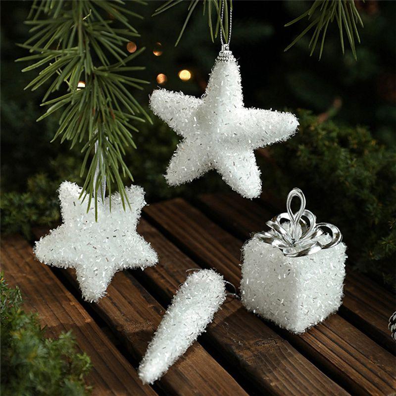 A84X-Christmas Tree Decorations White Foam Christmas Tree Ornaments Hanging Ornaments Home Decoration New Year Gift