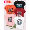 Five-piece Set Elegant Short-sleeved Shirt for Women Coconut Trees and Waves by the Sea SELF CARE English Resort-style Printed Round-neck Women's