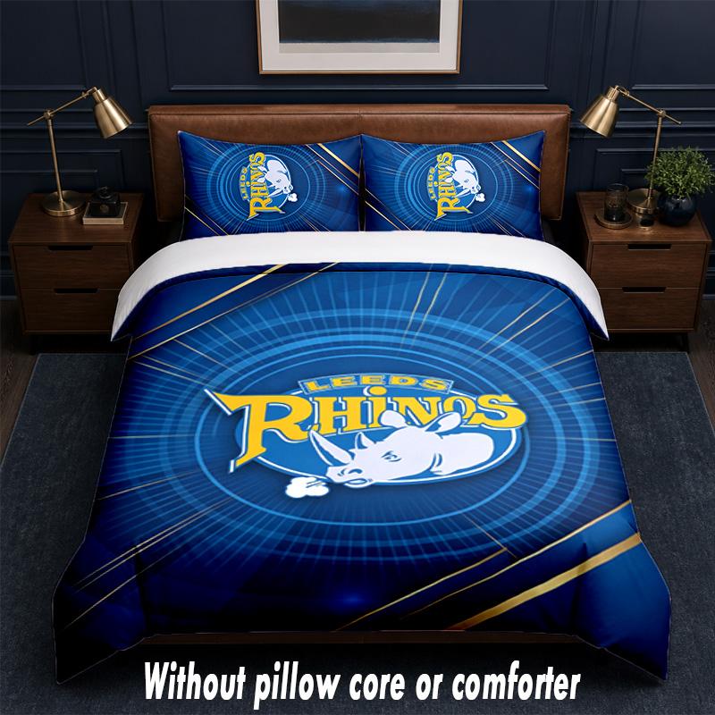 Leeds Rhinos Design Bed Bedding Set 1 Duvet Cover + 2 Pillowcases Soft Breathable Household Bed Linens
