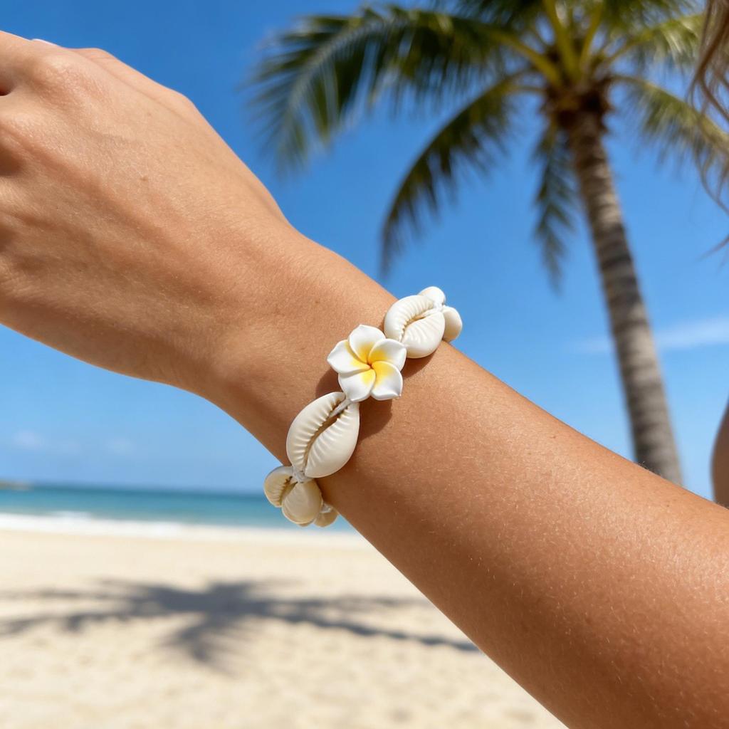 European and American Summer Fashion Necklace, Soft Pottery Flower Shell Bracelet, Woven Adjustment Anklet, Seaside Vacation Jewelry