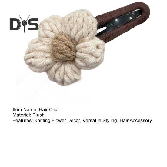 Women Hair Clip Hand-Woven Knitting Flower Decor Hair Pin with Soft Yarn Multi-Purpose Hairpin Hair Accessories
