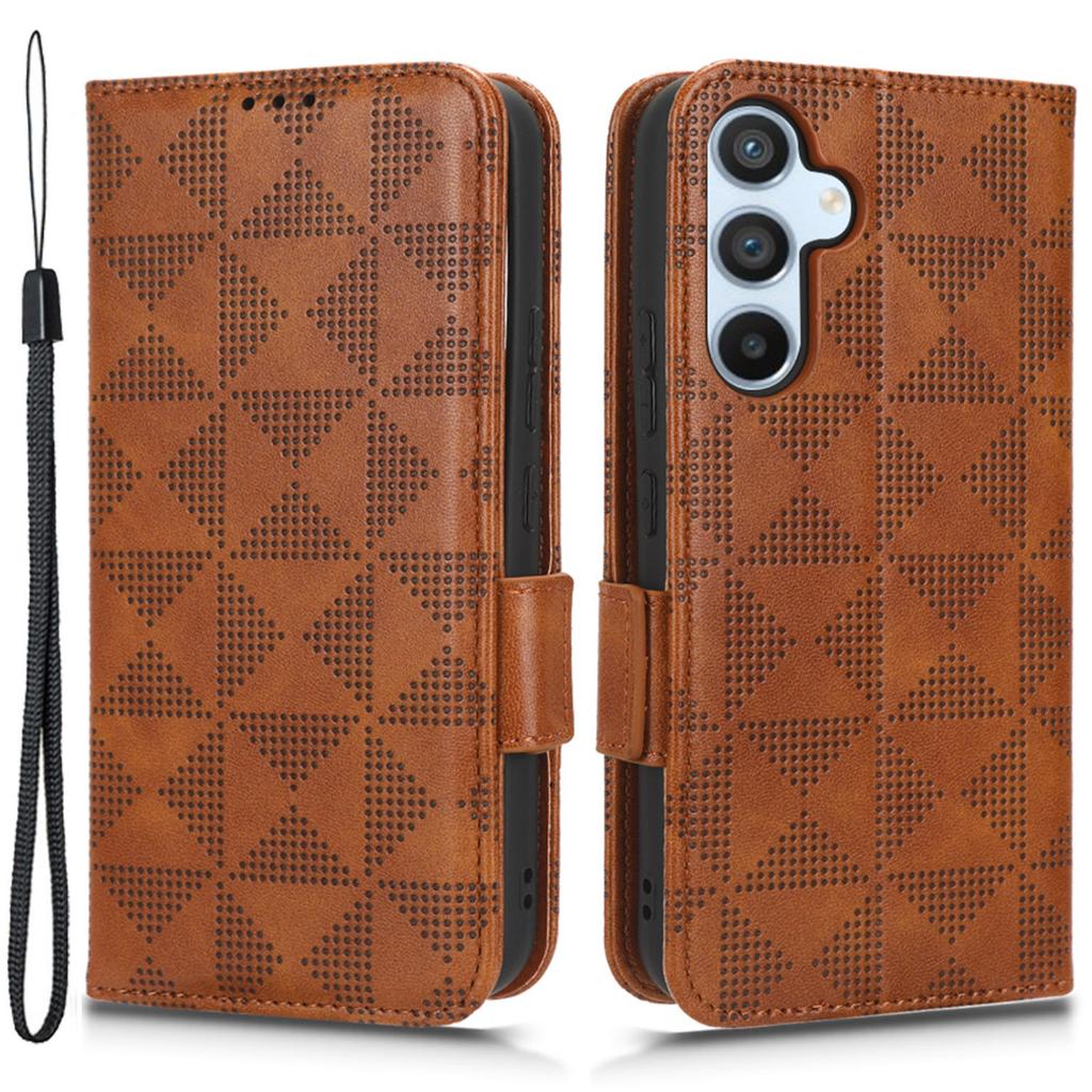 Für Samsung Galaxy A54 5G Sturzsichere PU-Leder Geldbörse Schutzhülle für Handy Geprägtes Dreiecksmuster Ständerabdeckung mit Handschlaufe