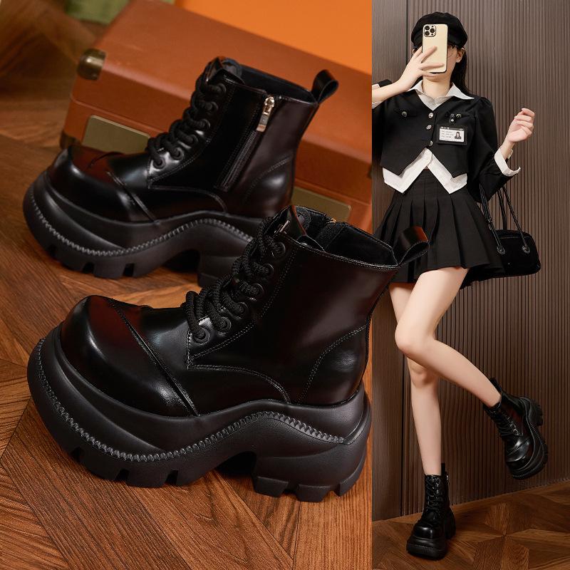 Muffin Platform Loafers Women's 2025 Autumn and Winter New Warm High-top Shoes Versatile Small Leather Shoes Inner Height-increasing Women's Shoes