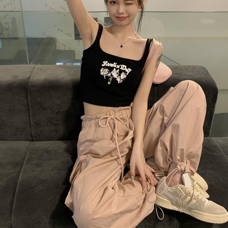 Dámské americké retro tílka dívčí letní vnitřní topy sportovní vesty jednobarevné ležérní bez zad krátké topy streetové tanky