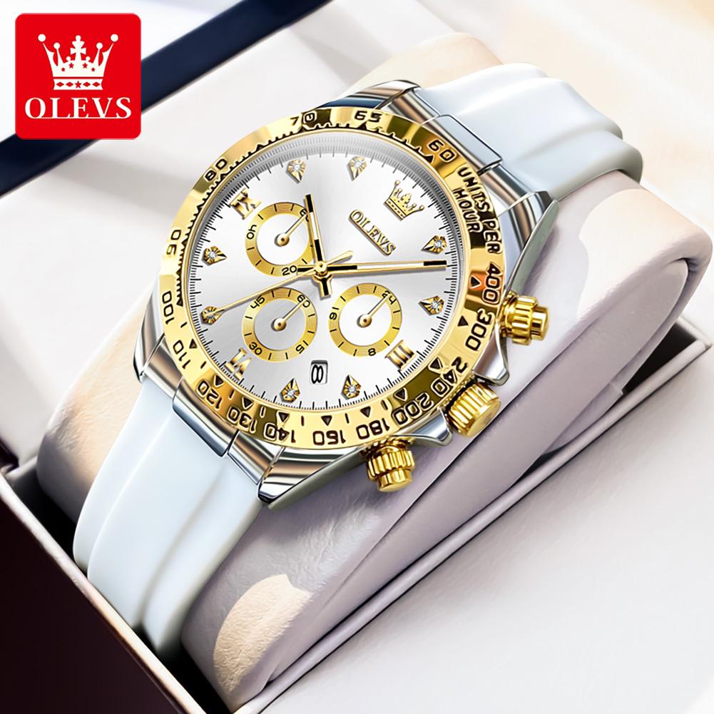 OLEVS Damenuhr Silikonarmband Luxusmarke Original Quarz Uhr für Frauen Automatisches Datum Wasserdicht Chronograph Damenuhr