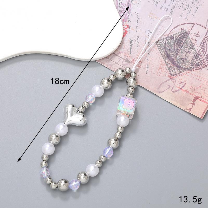 Colorful Cartoon Bear Mobile Phone Chain with Electroplating Grid Design