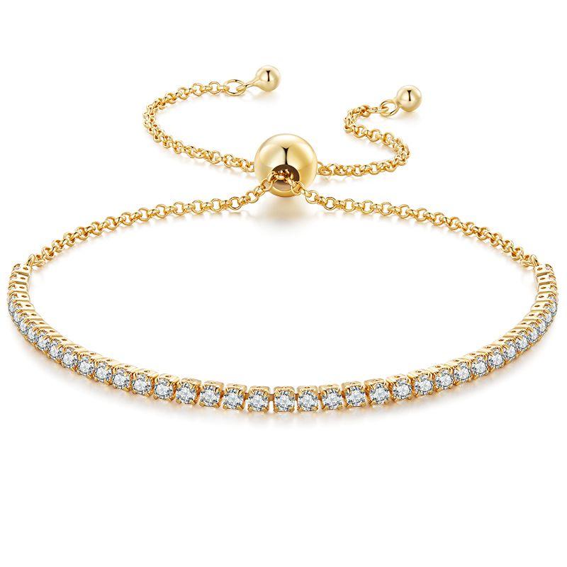 BAMOER Pulsera Clásica de Tenis Chapada en Oro de 18 Quilates con Circonita Cúbica para Mujer, Pulsera Ajustable con Deslizador de Plata 925, Joyería de Boda, Regalo
