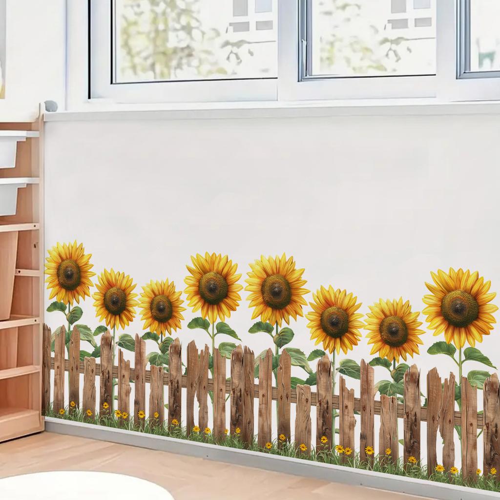 Samolepky ve venkovském stylu - Samolepky na zeď se slunečnicovým plotem - Svěží prvky - Samolepicí - Bez zbytků