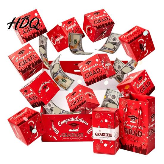 Durable Cardboard Gift Box 2026 Graduation Explosion Box DIY Pop Up Money Holder Pop-up Folding Bounce Cash Card for Grad Party Supplies Confetti