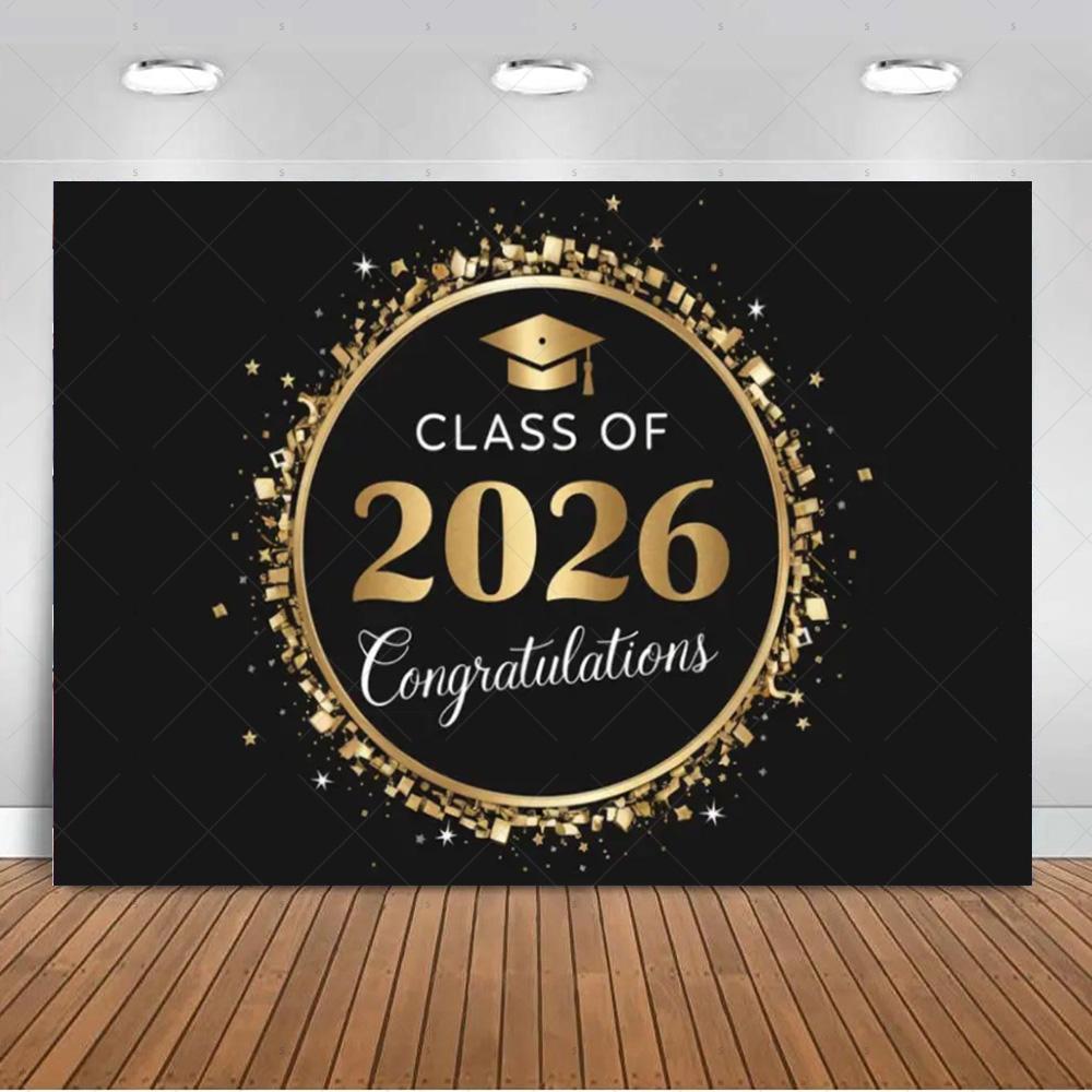 

Graduation Celebration Background Banner Diploma Academic Caps Photography Backdrop 2026 Graduation Decorations Party Supplies 120X90CM