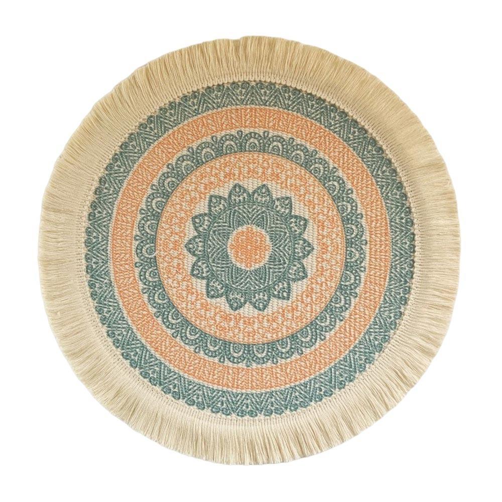 Braided Weave Round Woven Placemats Heat Resistant Non-Slip Bohemian Placemat Tassel Jute Placemats Kitchen Table (Green,L) зелёный