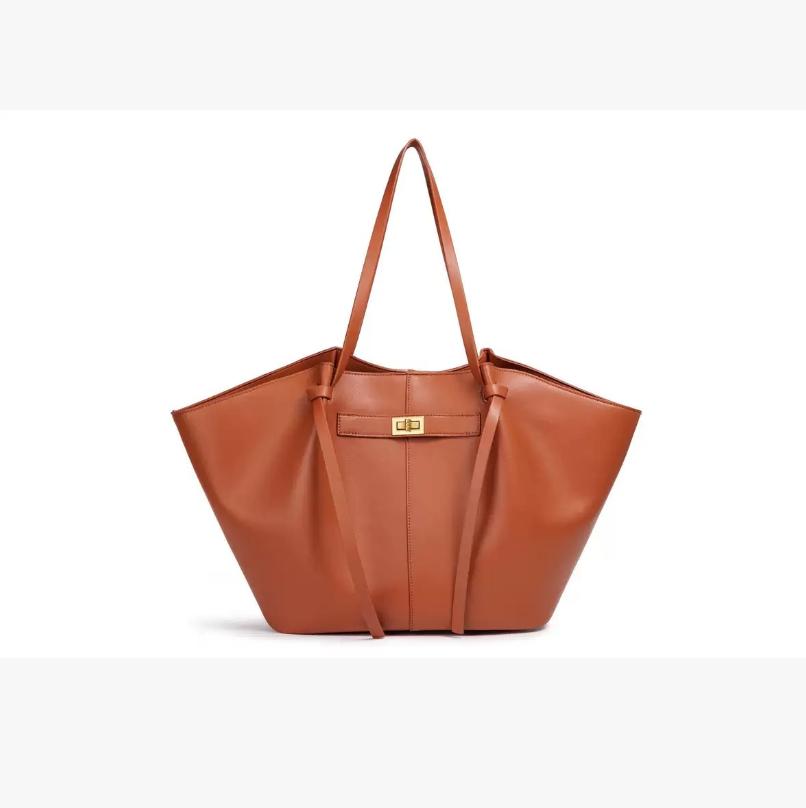 Fashion Large Capacity Trapeze Women Shoulder Bags Designer Metal Lock Handbags High-Quality Pu Leather Big Tote Commute Bag