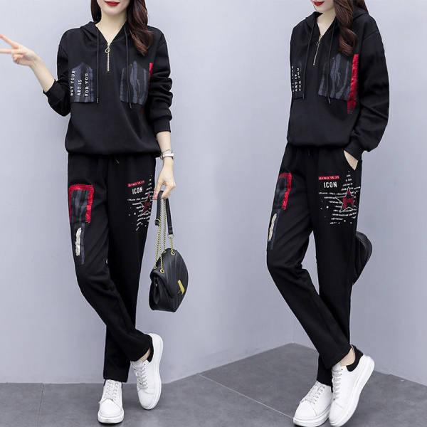 Women's 2025 Autumn/Winter Fleece-Lined Loose Sportswear Set: Long-Sleeve Sweatshirt & Trendy Long Pants.