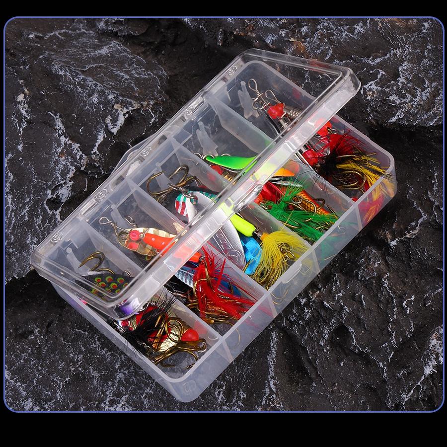 20 buc momeli spinner din metal dur momeli pentru pescuitul la somon la bas pastrav cu cutie de accesorii, kit de momeli de pescuit cu coada de cocos cu pene