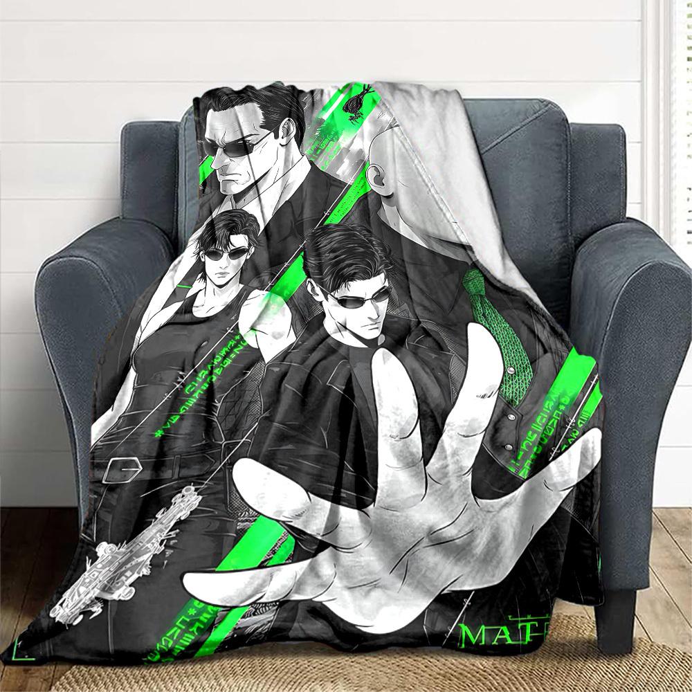 1pc The Matrix Flannel Throw Blanket - HD Printed Lightweight Soft Warm All-Season Blanket for Sofa, Bed, Travel, Camping 043