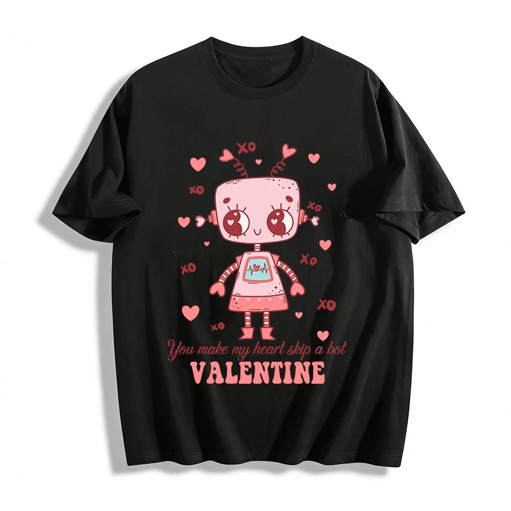 

Valentine s Day Heart Robot Print Casual Top For Family Pure cotton T-shirt XXS