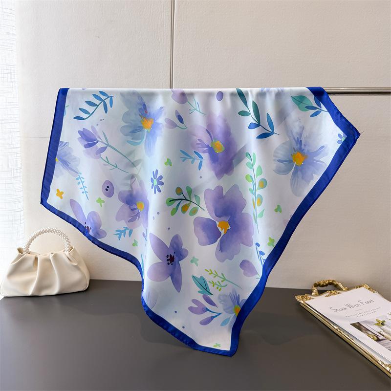 Spring and floral print silk 70cm square scarf shawl versatile high-end tie scarf neck kerchief women's scarf shawl