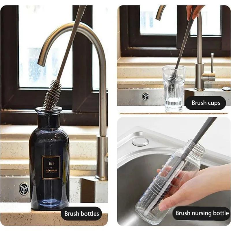 Silicone Baby Bottle Brush with Long Handle for Effective Cleaning Household Kitchen Glass Cup Water Bottle Cleaning Supplies