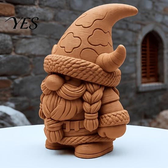 Viking Dwarf With Horned Hat Gnome Figurine, 3D Printed Cute Nordic Ornament, Whimsical Statue Little Man Ornament Desk Decor for Home Office